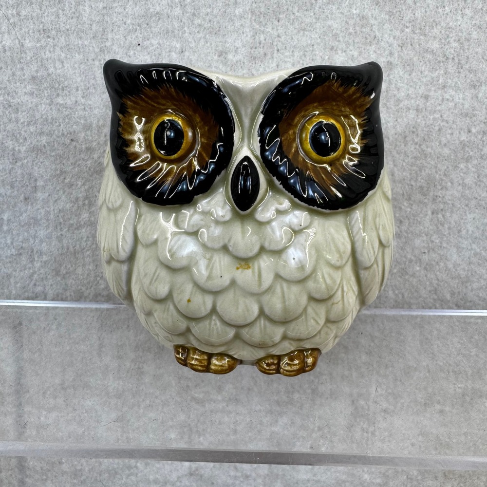 Vtg Ceramic Owl Planter Sugar Bowl Glossy Glazed Succulent Pot Decorative 3.5"